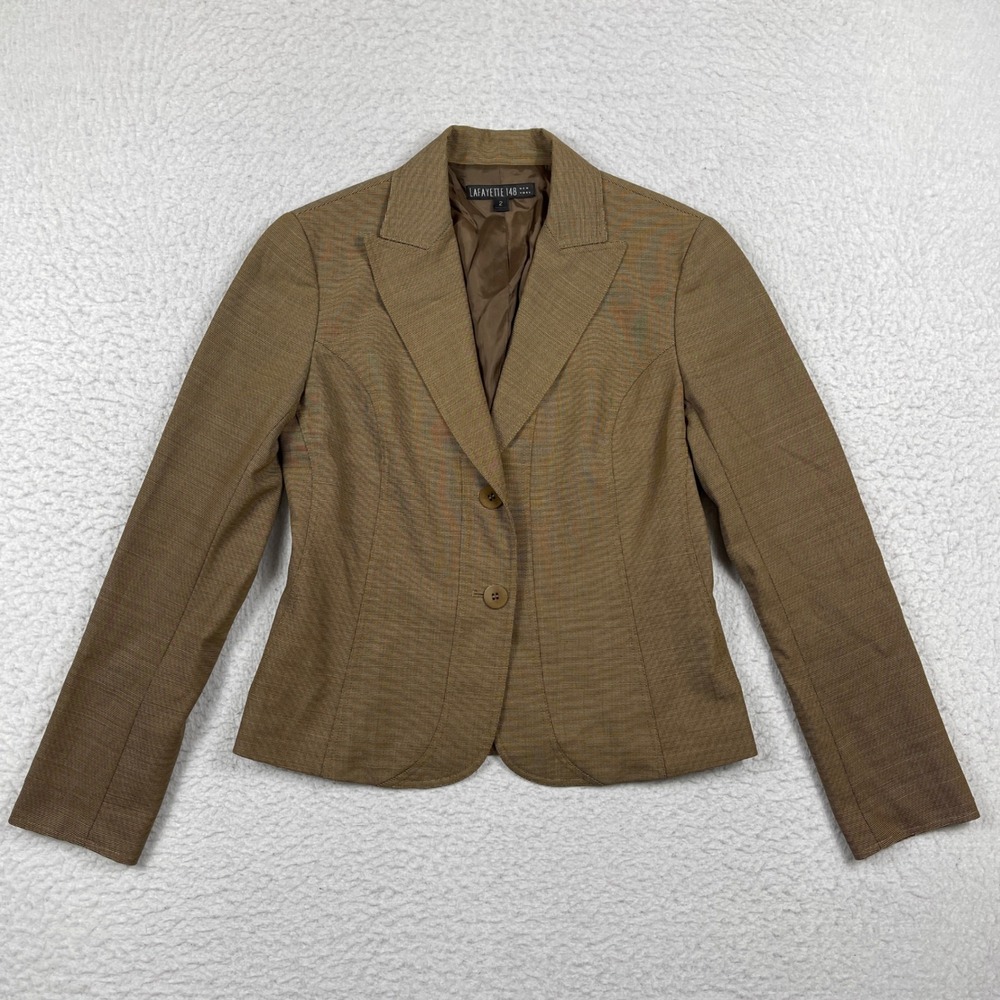 Lafayette 148 New York Blazer‎ Womens 2 Brown 100% Wool Tailored 2-Button Jacket